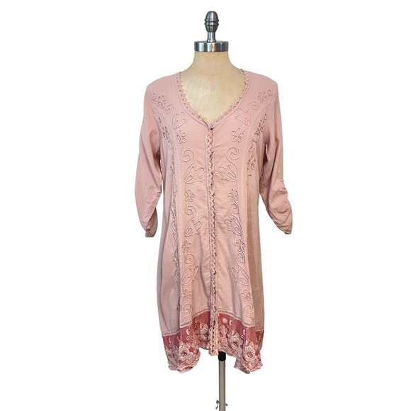 Soft Surroundings Genevieve Embroidered Dusty rose Bohemian Dress Petite Small P - Picture 2 of 6